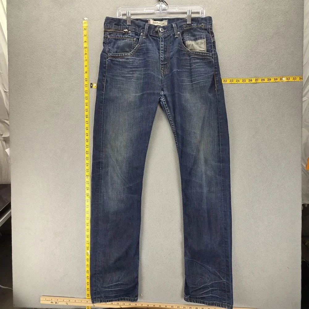 Vintage Levis 504 Jeans Mens 33x34 Blue Straight Engineered Zip Pocket Dark Wash